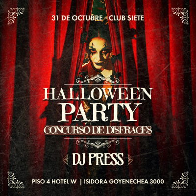 HALLOWEEN PARTY 🎃 SÁBADO 31 OCTUBRE 🎃 Club Siete - Piso 4 Hotel W