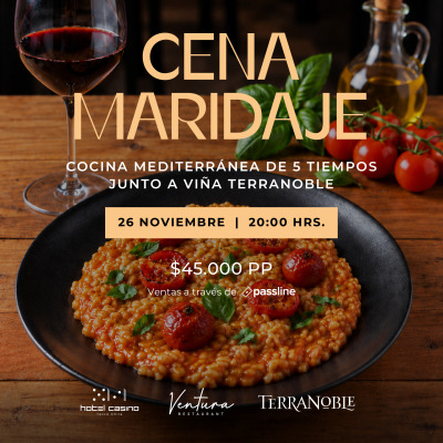 Cena Maridaje Mediterránea - Menú de 5 Tiempos junto a Viña Terranoble