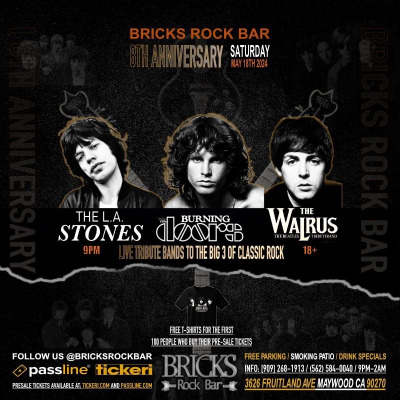 Bricks Rock Bar 8th Anniversary Live Tribute Bands to The Doors, The Beatles And The Rolling Stones