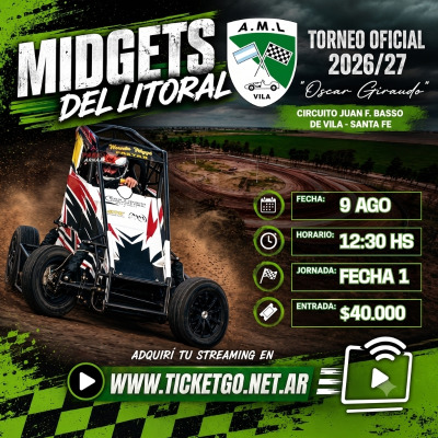 Midgets del Litoral – 1° Fecha del Torneo Oficial \Oscar Giraudo\ I Temporada 2026/27.