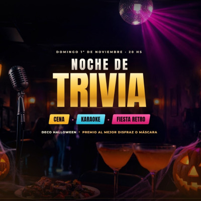 🎃 NOCHE DE TRIVIA + CENA + KARAOKE + FIESTA RETRO — ESPECIAL HALLOWEEN 🎤